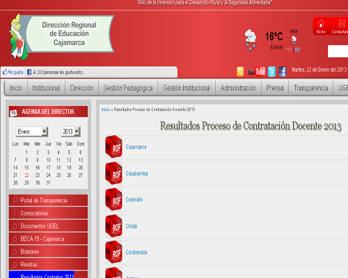 Resultados DRE CAJAMARCA Contrato Docente 2014 19 de Enero